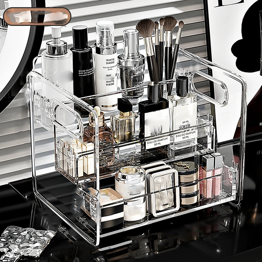 1pc organizador de cosméticos de mesa acrílico transparente cesta de armazenamento inclinada para maquiagem, batom, perfume, máscara facial e outros