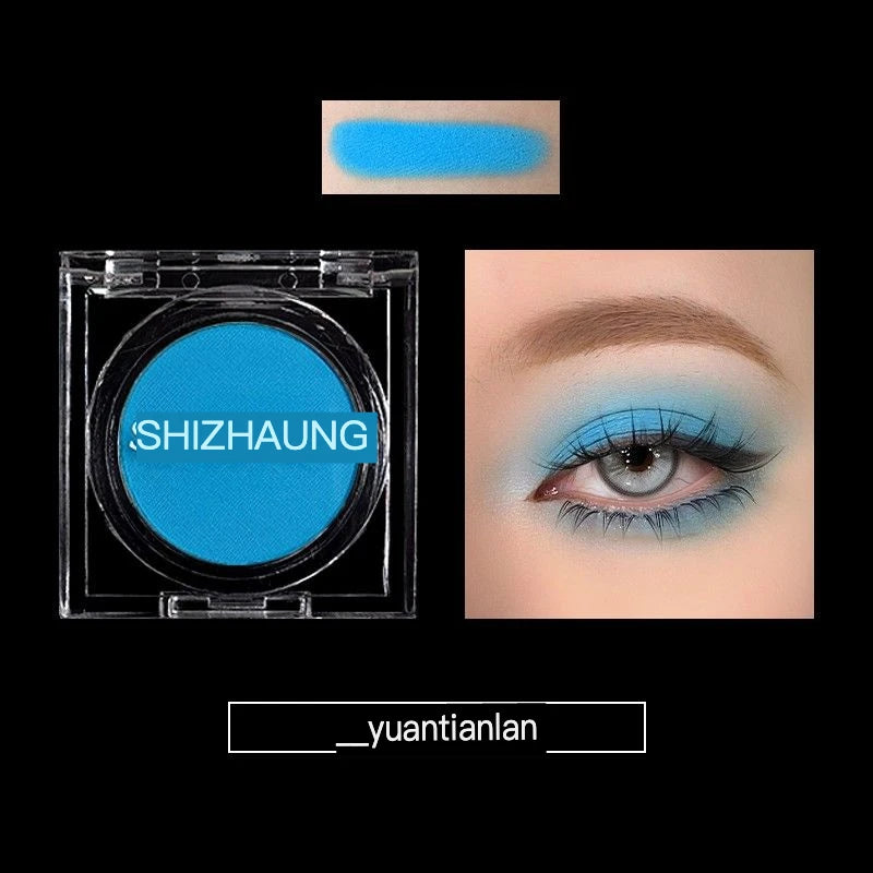 Sombra monocromática, cor fosca, alta saturação, renderização de cores altas, brilho fino branco, maquiagem para os olhos de alto brilho, camaleão