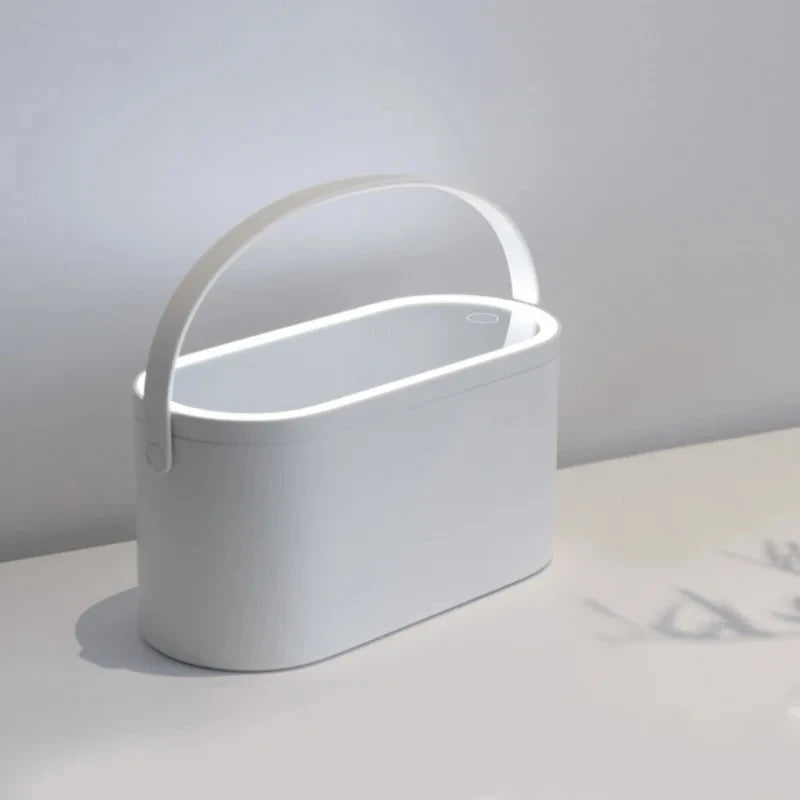 Caixa organizadora de maquiagem com espelho de luz led portátil viagem maquiagem cosméticos organizador toque luz armazenamento caso de maquiagem