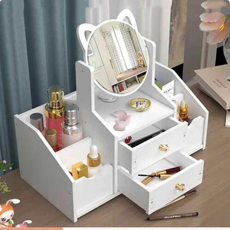 Organizador de maquiagem grande capacidade caixa de armazenamento de cosméticos gaveta armazenamento caixa de jóias desktop nailpolish recipiente de maquiagem com espelho